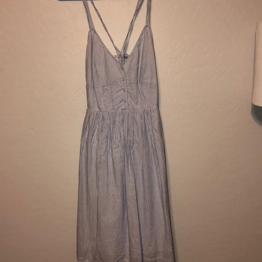 Casual blue striped cross cross strap dress